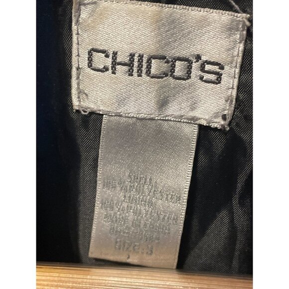 Chico’s Black Belted Short Shiny Double Breasted Rain Jacket Sz XL - Picture 5 of 10